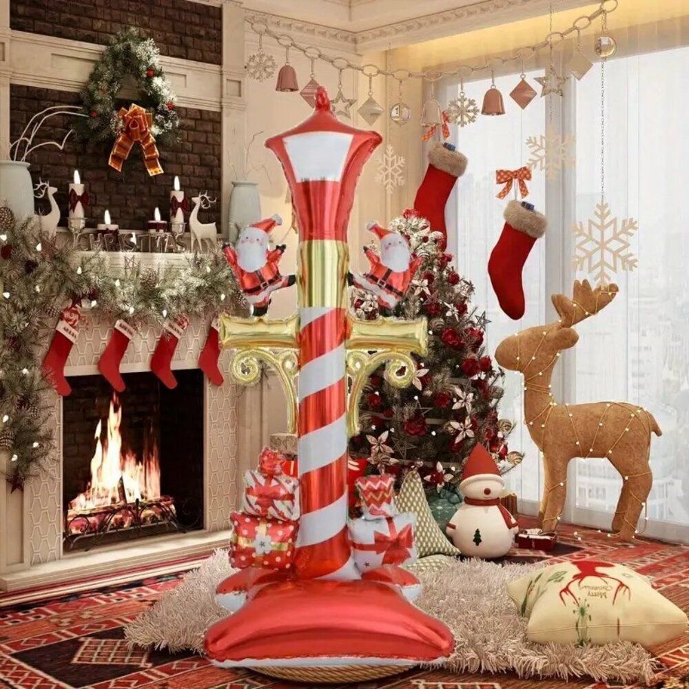 59" Self-Standing Balloon Christmas Festive Decoration with Red & Golden Lamp